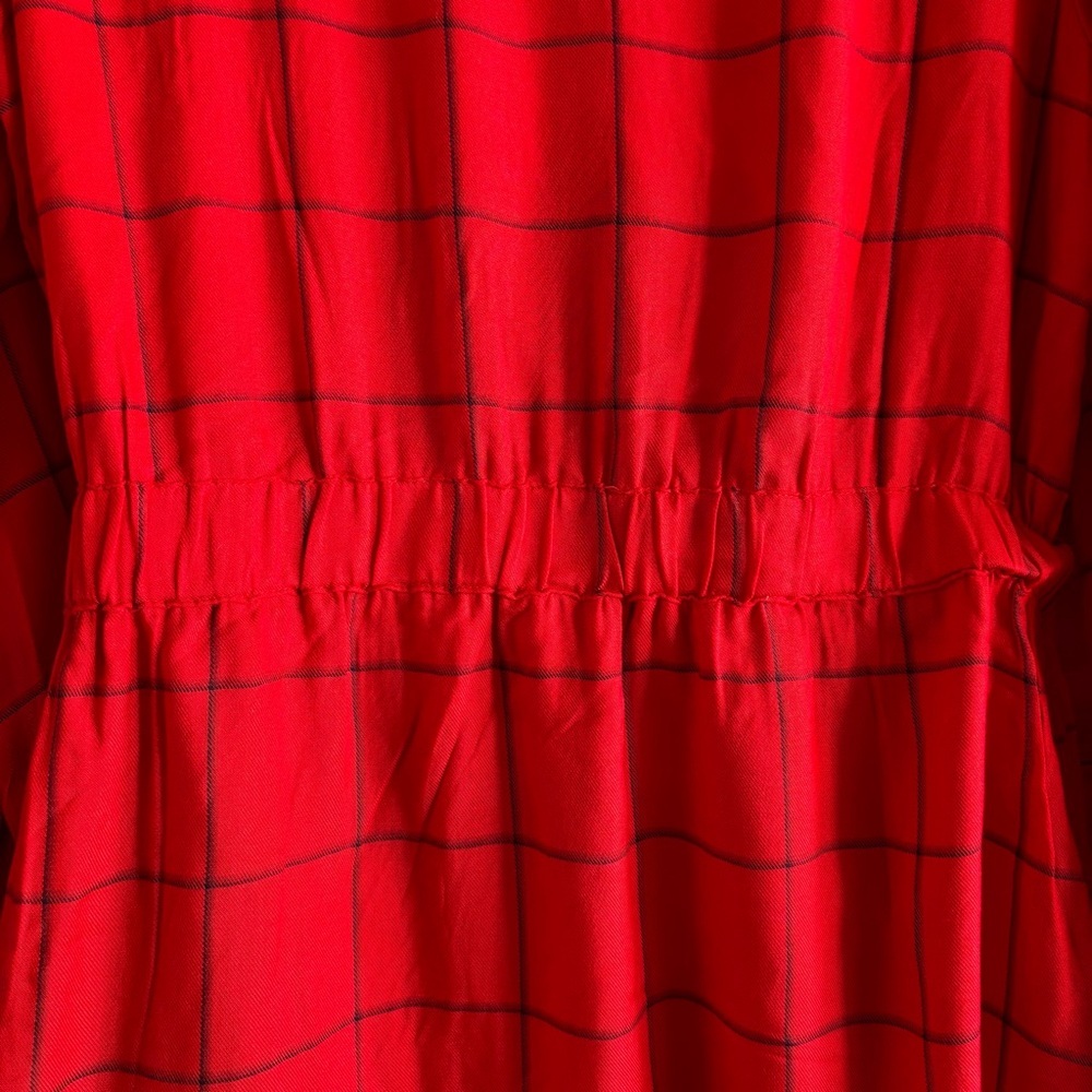 A New Day Red Windowpane Plaid Long Sleeve Tie Waist Dress Womens Large - Picture 9 of 13